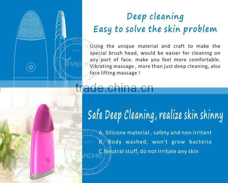 Blue Color Vibration silicone face brush Deep Cleaning