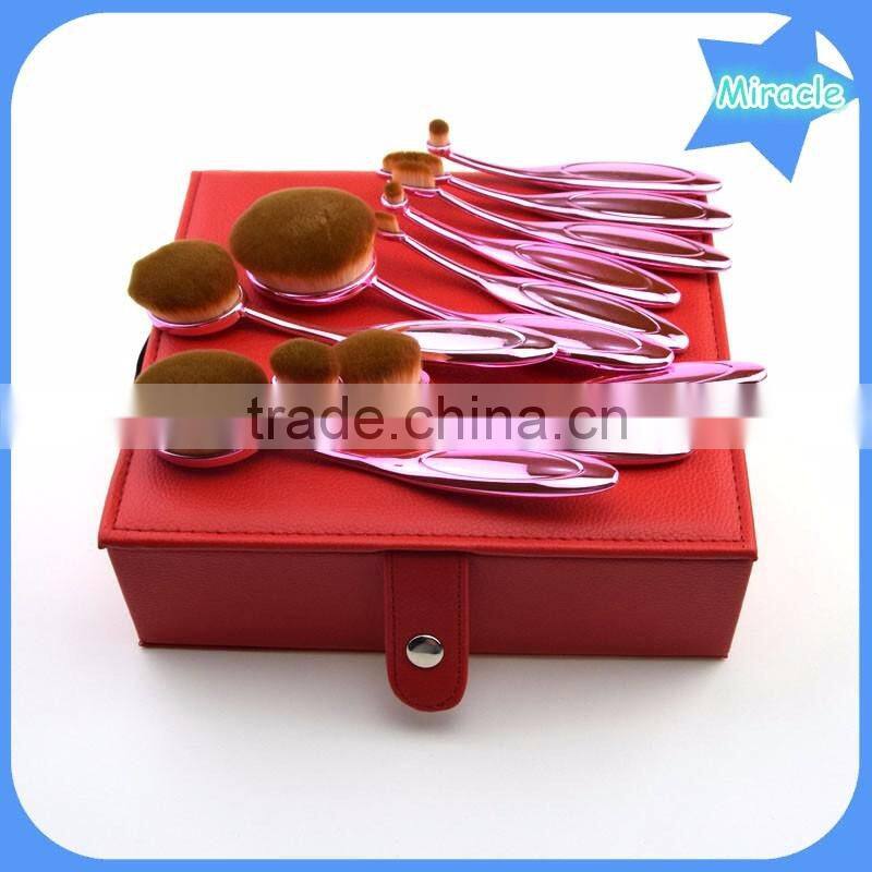 Top quality gift box 10pcs custom makeup brush private label BB cream toothbrush make up brushes rainbow oval makeup brush set