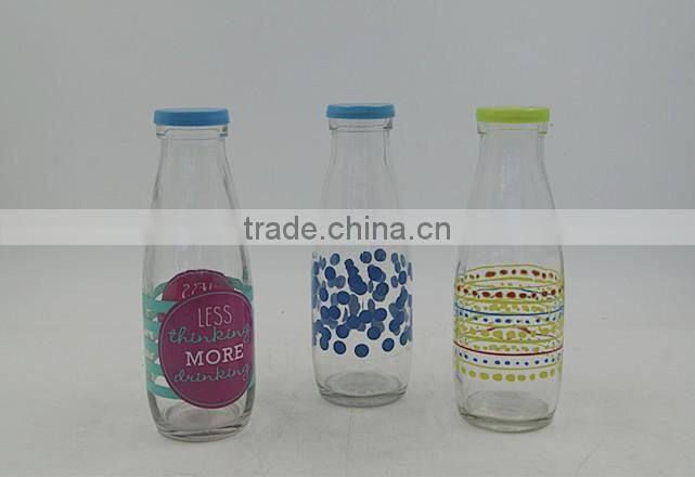 Glass beverage bottle plastic top glass milk bottle with printing