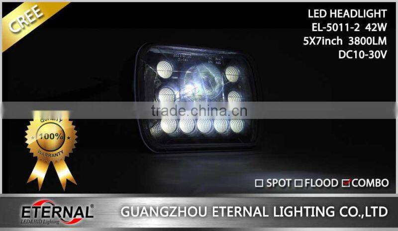 New-5x7in 42W automotive truck off road sealed beam led headlight dual beam with halo ring H4 plug