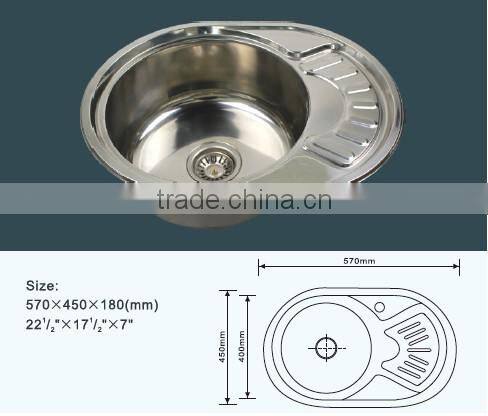 JZ-330 round bowl with small drain board stainless steel kitchen sink