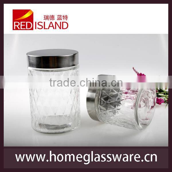 glass food and candy storage jar with carving pattern