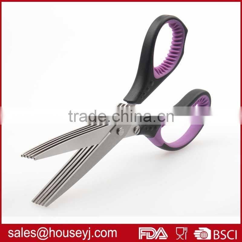 Stainless steel 5 layer blades kitchen herb scissors with soft grip handle