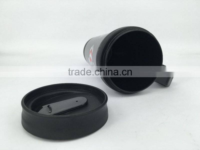 BPA free 450ml double wall plastic mug with paper insert/advertising mug with handle