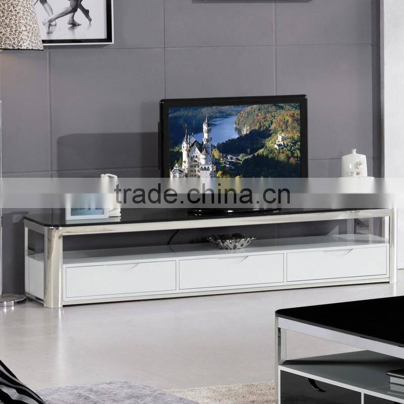 E2195 royal luxury stoving varnish stainless steel tv-stand/cabinet/unit design with thick marble top