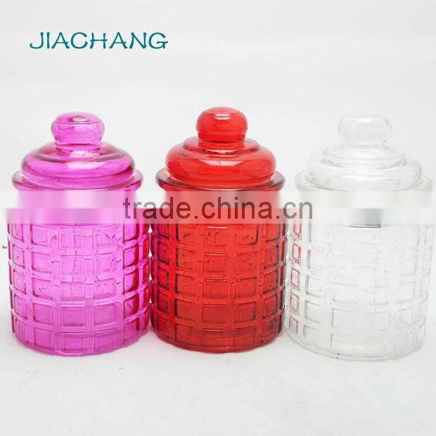 small colored nice glass lid glass cookie candy jar for wedding gift