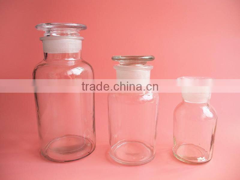 wide mouth laborating glass reagent bottle with stopper lid