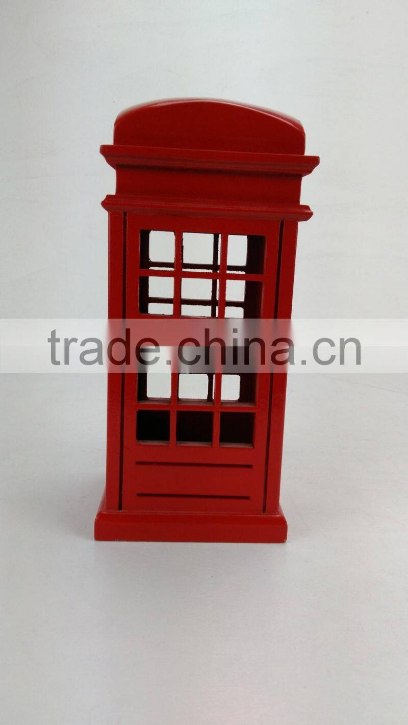 red big telephone booth fashion decor wooden money saving box