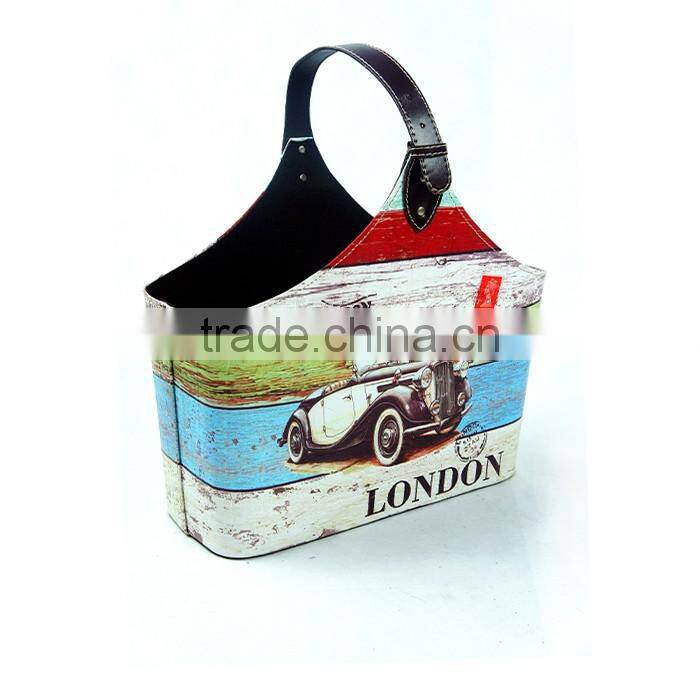 Fabric Storage Bin, PU Basket Shelf with Faux Leather Handle for Portability