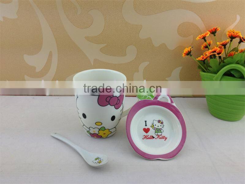 porcelain gift mug cup with lid and spoon gift cup