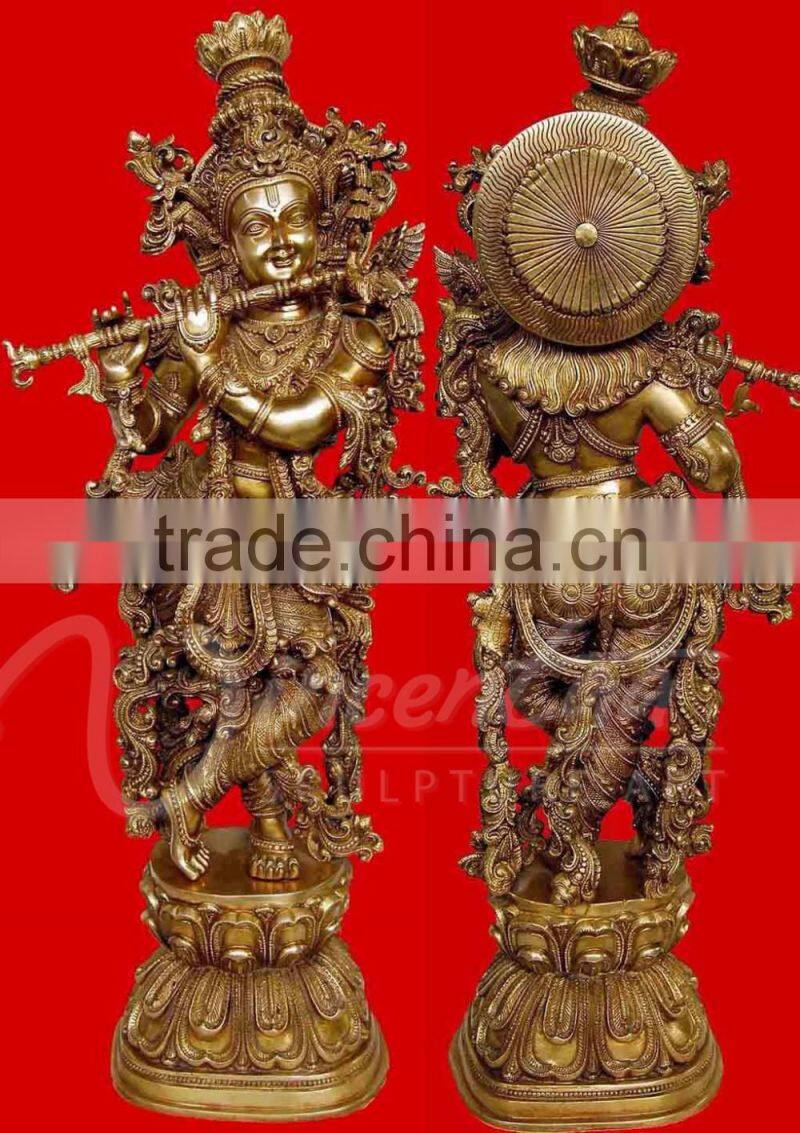 Indoor antique religious metal art crafts bronze lord krishna statue for sale