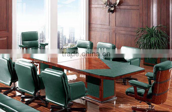 Modern Classic Oval Long Italian Design Brown Conference Table for 16 People with Yellow Leather Chairs BF12-06094a