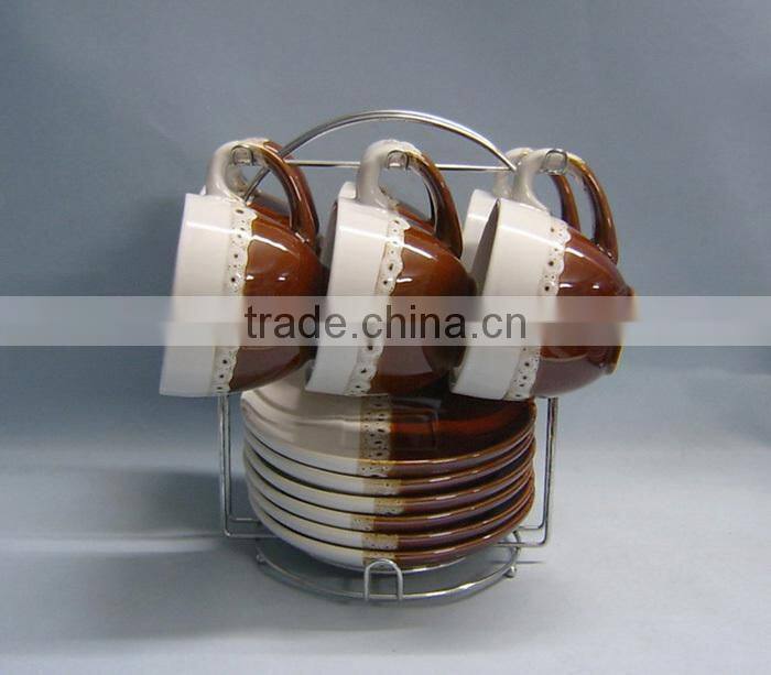 Customized set of 6 double glazed coffee mug sets with stand