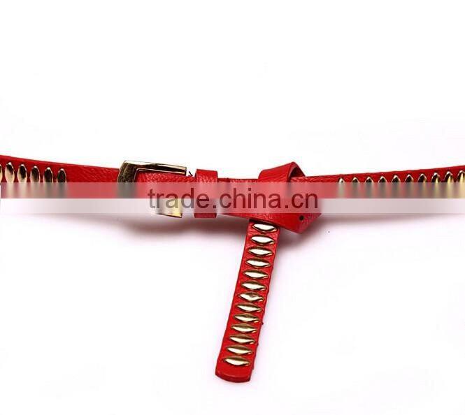 Wholesale oval rivets decorated square pin buckle sex girl thin PU waist belt