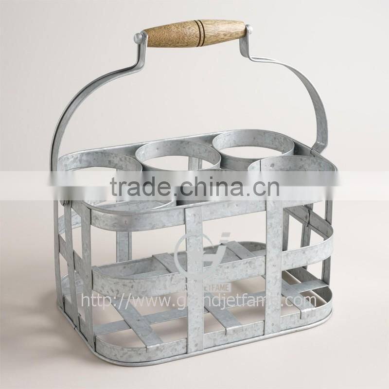 Galvanized Metal 6-Bottle Wine Caddy Beer Bucket 6 Bottles 6 pack BeerCarrier