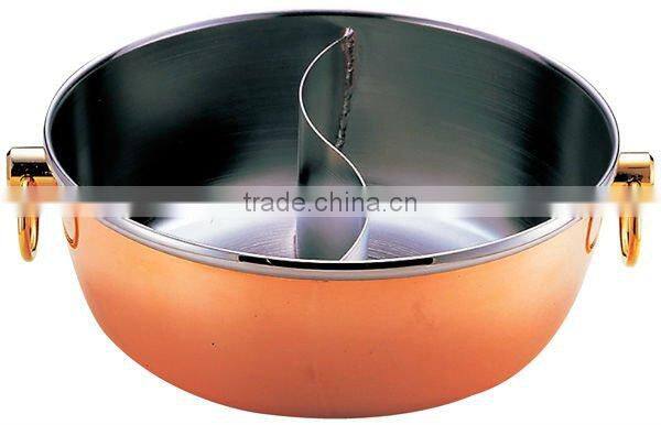 Shabu Shabu Pot without Lid Copper Pot Cooking Copper Plating Finishing Stainless Steel Finishing with Sealed Partition