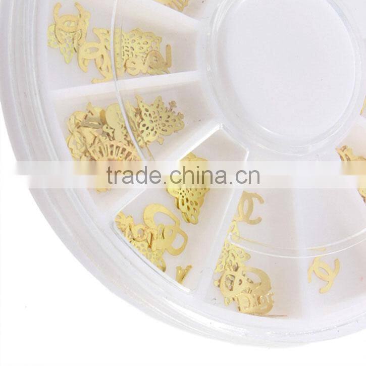 Beautiful Tiny Mixed Design Nail Art Decoration Acrylic Nail Tips Metal Slice Sticker