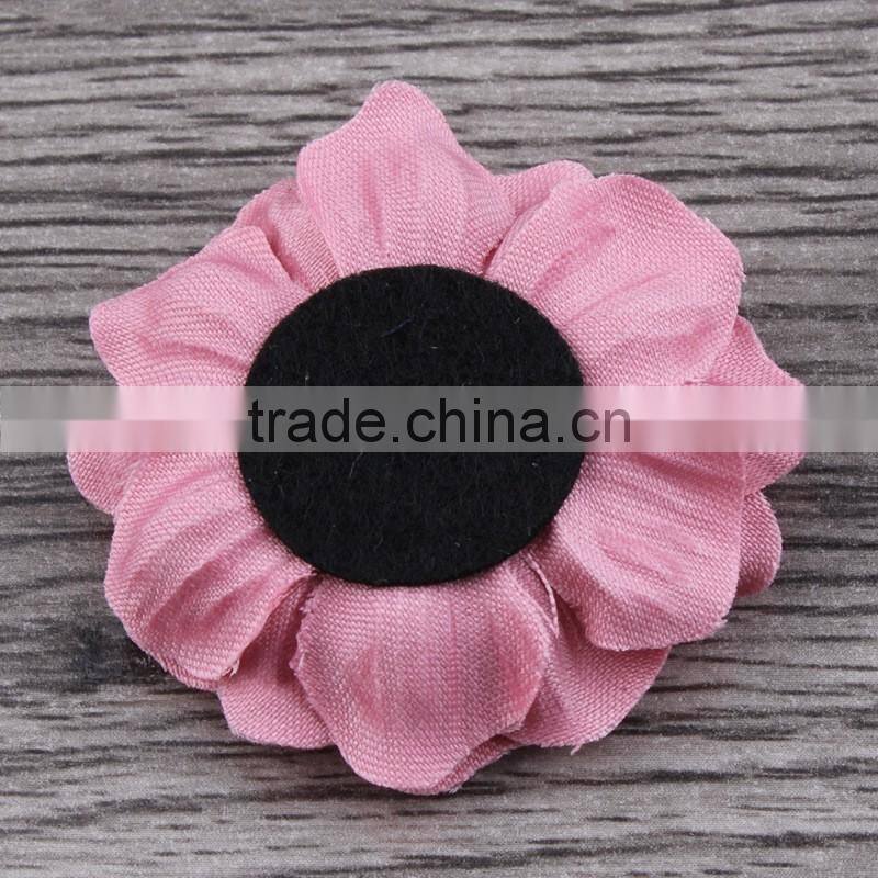 fabric flower with pearl rhinestone center for kids hair accessories