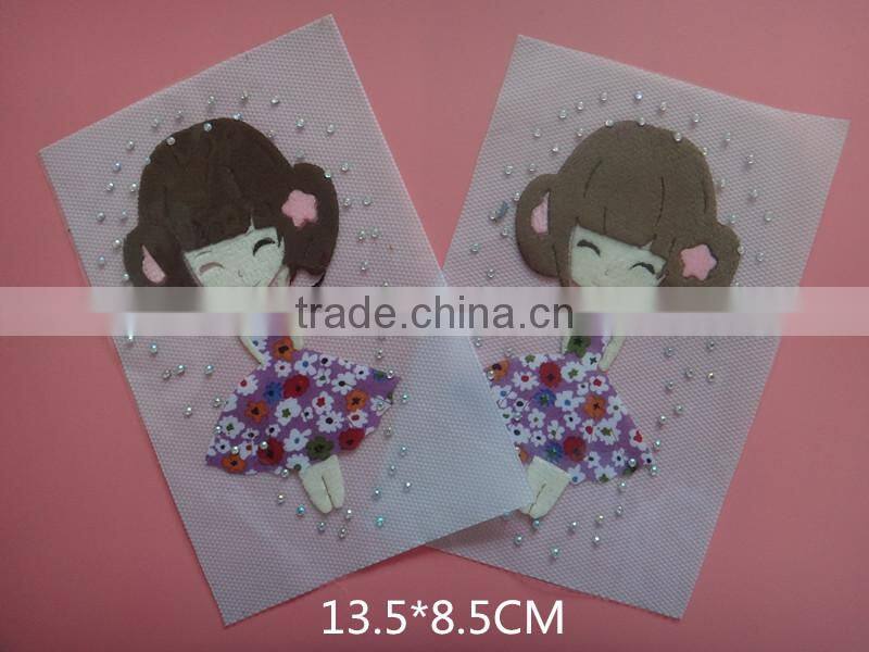 2016 hot sale cute lively custom heat transfer label sticker with diamond