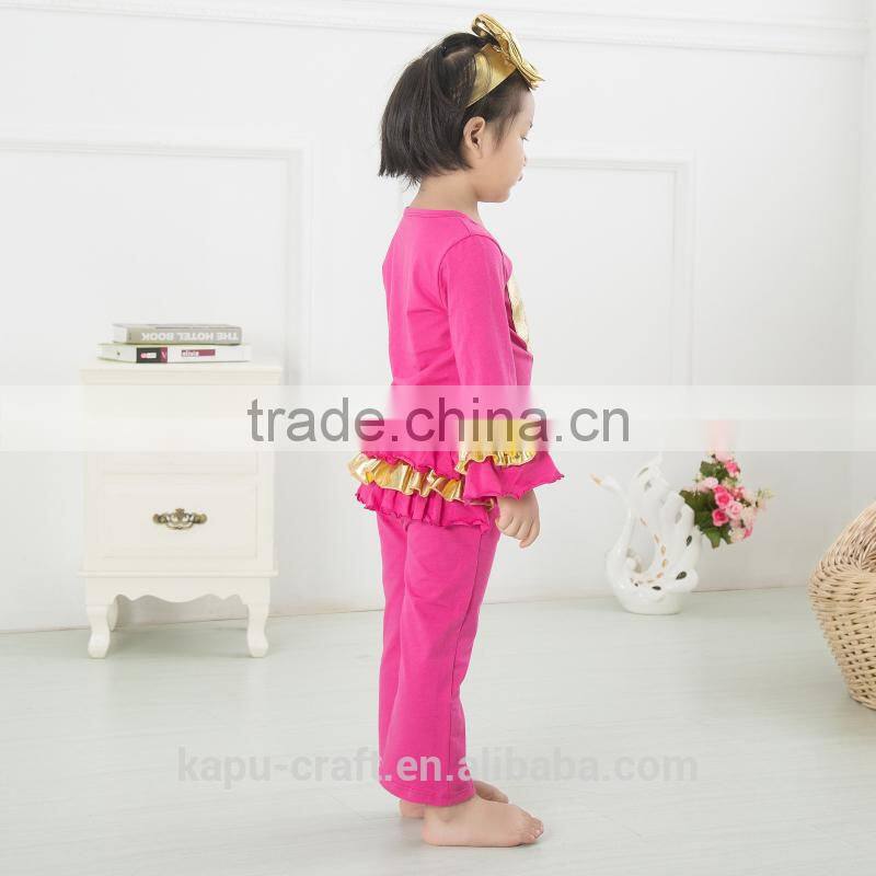 Halloween clothing sets pumpkin top and chevron ruffle pant clothing sets wholesale children boutique clothing sets