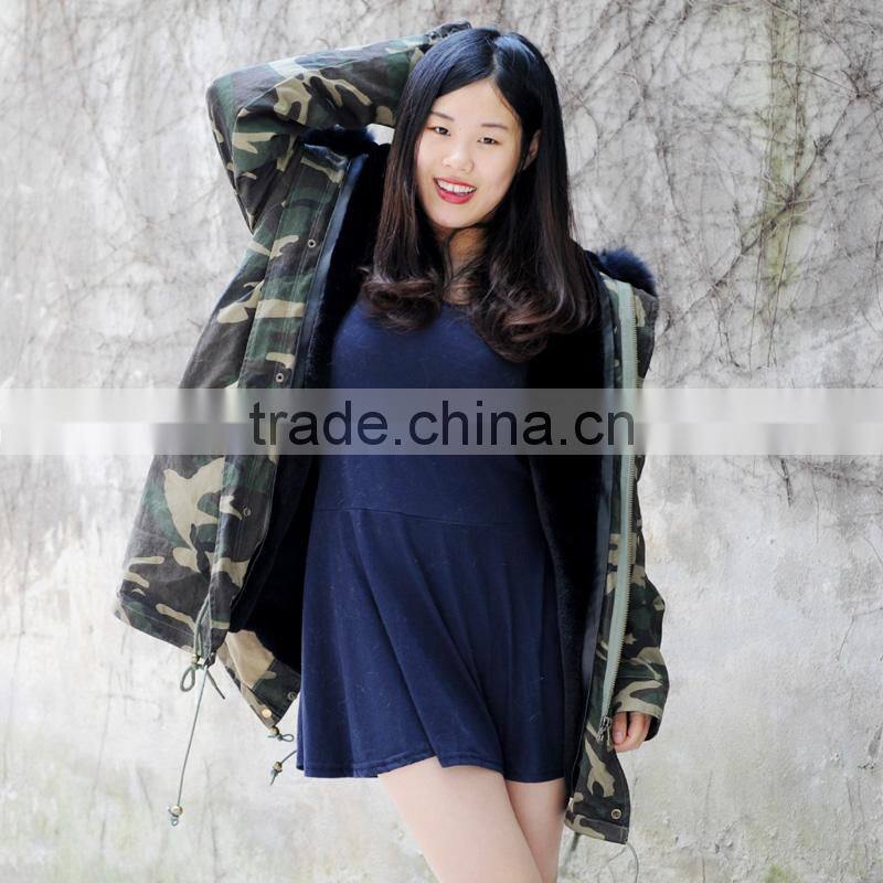 CX-G-P-11 Hot Selling Fur Coat Factory Raccoon Collar Fake Fur Parka Coat