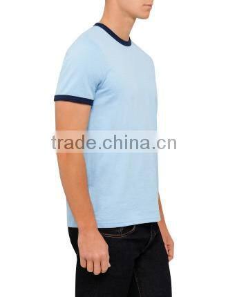 pure organic cotton classic breathable men's tee round neckline contrast piping pique t shirt
