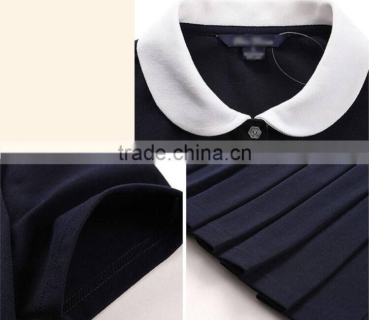 2016 OEM black girls school uniform fabric for sports dress model polo dress