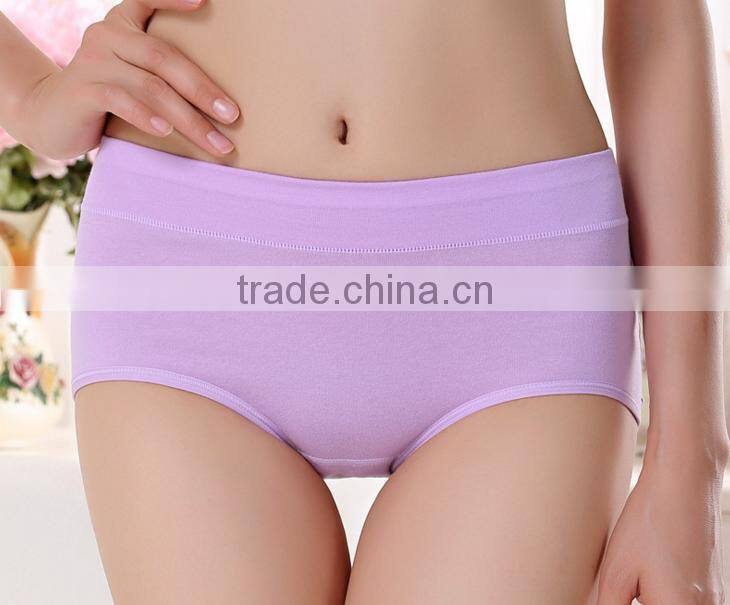 Factory OEM Plain Solid Color 95%Cotton 5%Elastane Embroidery Logo Design High Quality Elastic Band High Waist Women Underwear