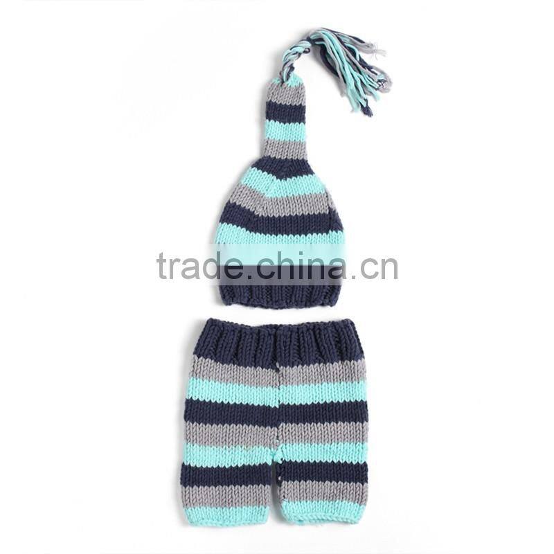 2pcs Set Photography Prop Baby Cute Stripe Crochet Knitted Costume Hat Pants