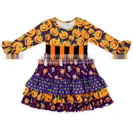 wholesale fashion new style Halloween girl's pumpkin fold dress clothing