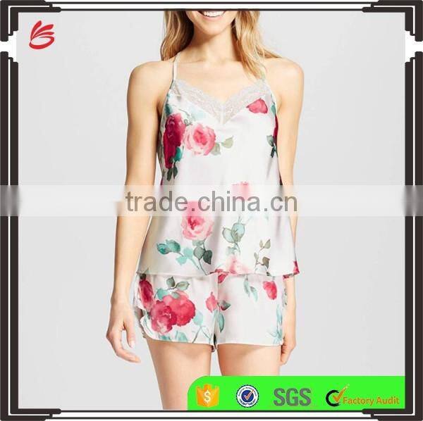Fashion girls custom 2017 Sexy ladies fancy Pajamas Set Elegant printed pyjamas set