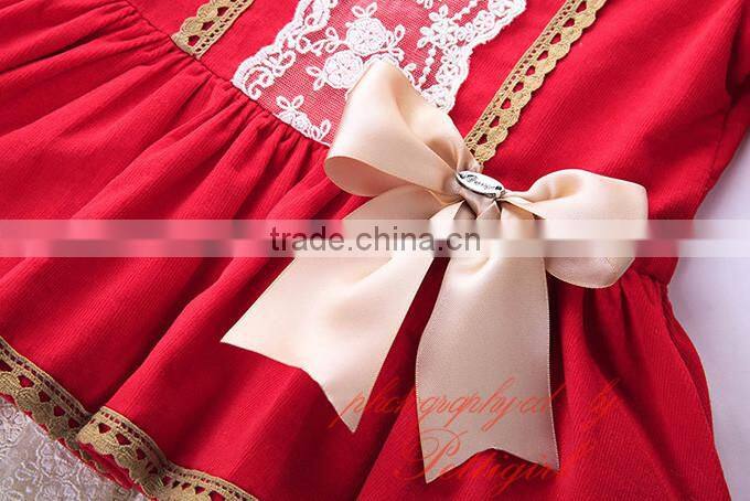 Wholesale Handmade Pettigirl Autumn Red Girl Boutique Dress Cotton Flower Girls Dress With Hair Accessories G-DMGD908-893