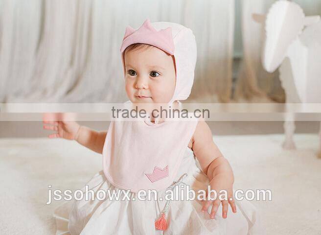 2pcs hat & bib scarf set, crown design, baby girl princess 2pcs cotton hat set
