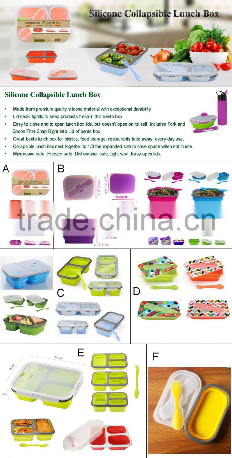 fruit salad cup container,,silicone lunch box with fork , foldable salad bowl set and collapsible silicone salad bowl