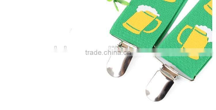 Women's/Men's Adjustable Clip-on Unisex 3.5cm Suspenders Green Yellow Deutsch Wein und Bier-Festivals 2016