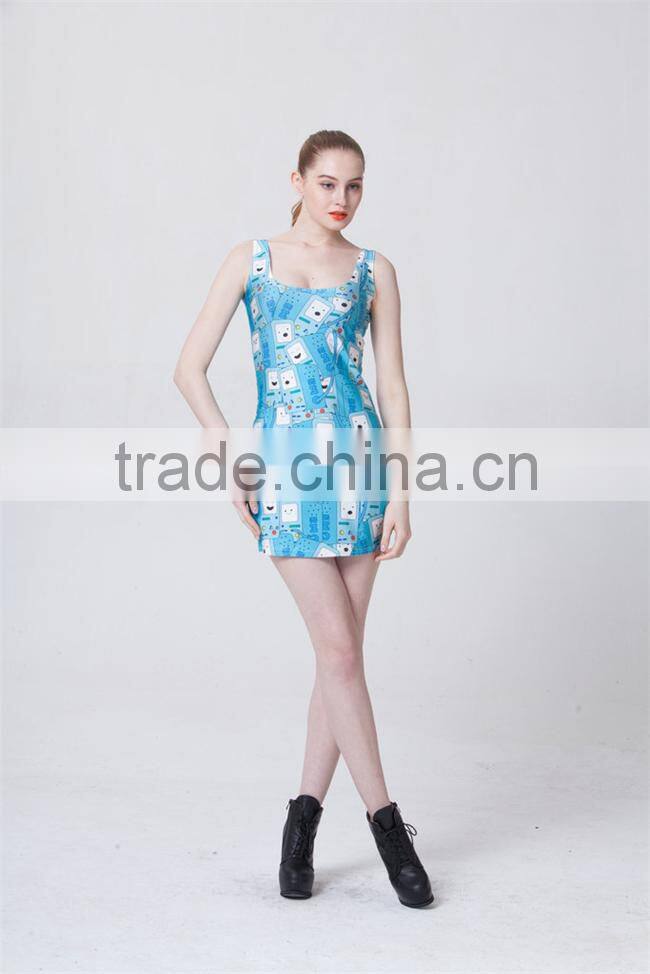 dress 2015 new cool summer ,women sexy Sleeveless dress cartoon Digital Printing dress for women,latest dress designs