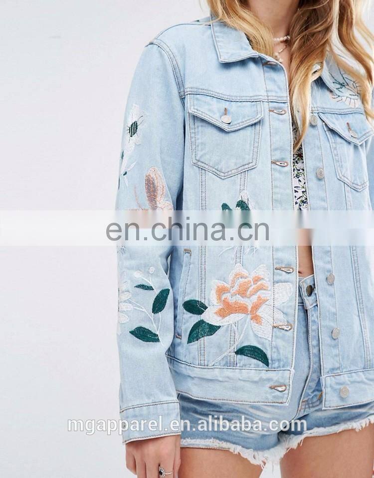 Fashion denim jacket women embroidered jacket jean jacket wholesale