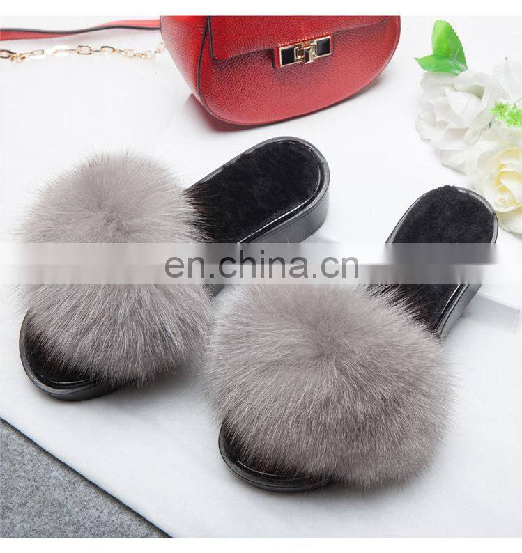 Wholesale Cheaper Fox Fur Shoes Slippers Fox Fur Slides Women Shoes