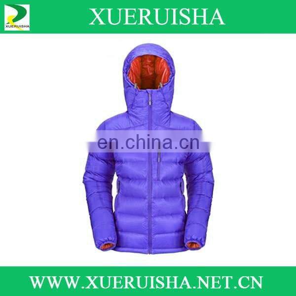 waterproof and soft shell down jacket for woman in blue color