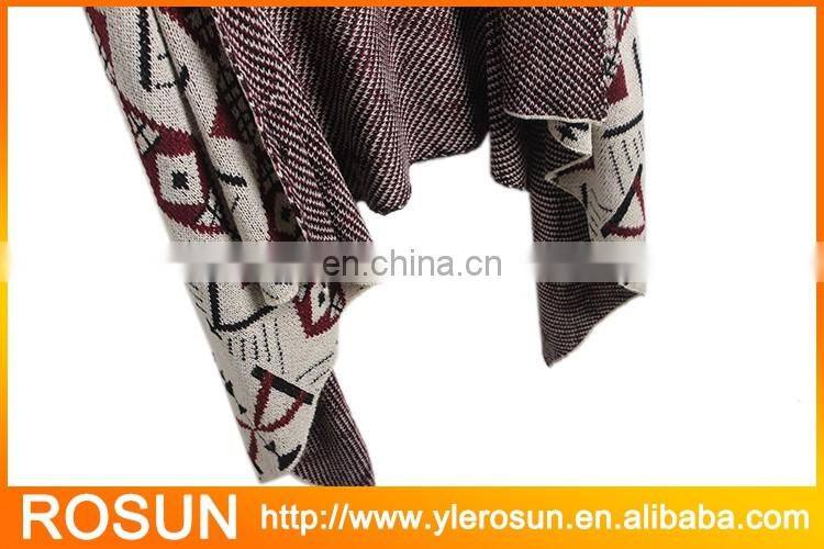 Acrylic Geometric Print Drape Long Knit Cardigan For Women