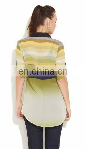Fashion New Women Clothes Tops loose Perspective Sexy Sheer Chiffon Collar Neck Strip Print Style Shirts For Women