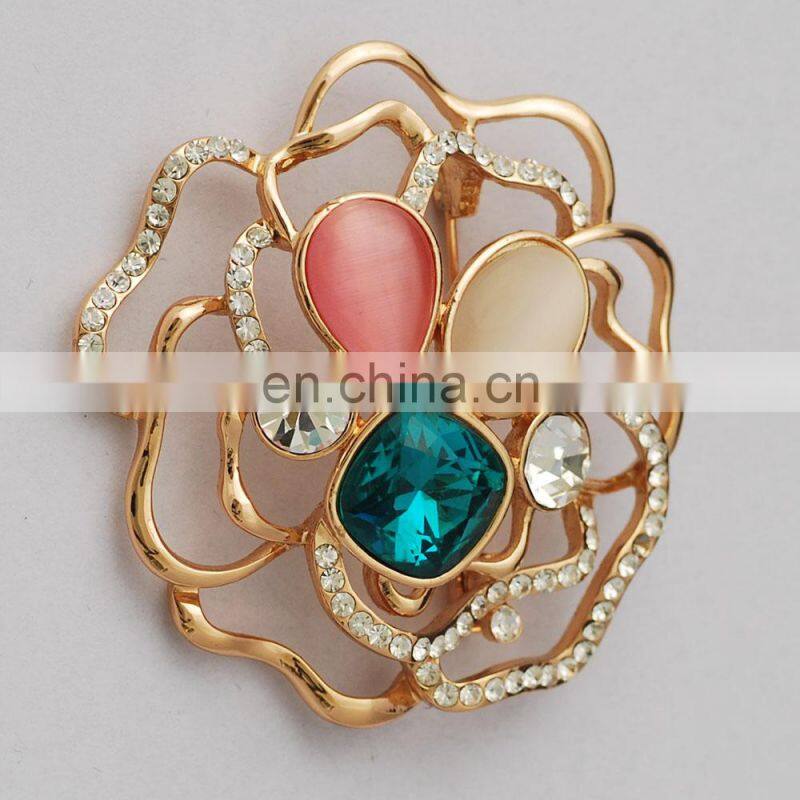 high quality cheap wholesale crystal stone custom brooch lapel pin flower