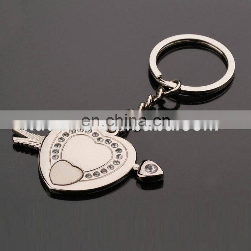 Fashion high quality zinc alloy for love diamond heart and arrow keychain