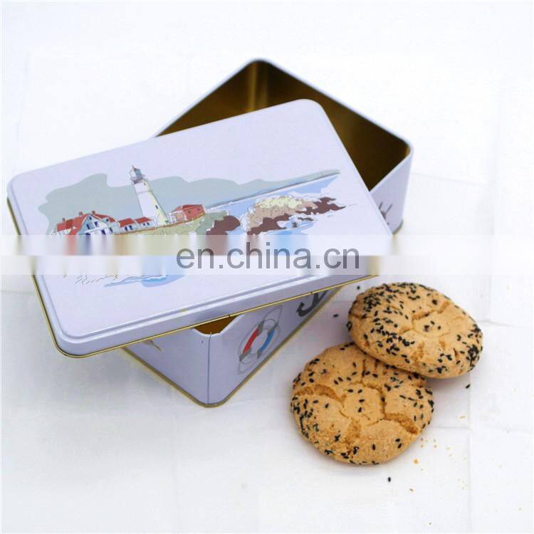 Rectangular food grade metal cookie packaging tin can food storage cookie tin box