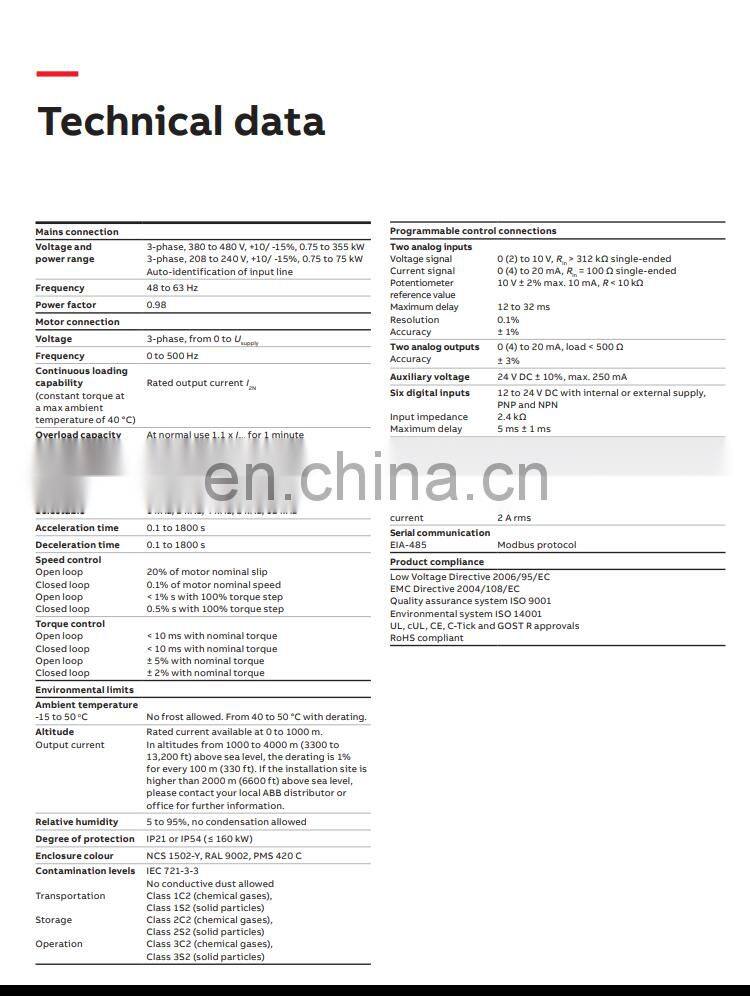 ACS550-01-290A-4  Low voltage AC drives ABB general purpose drives  160KW