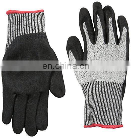 Sandy Nitrile HPPE Fiber Gloves Anti Cut Safety Working  Gloves