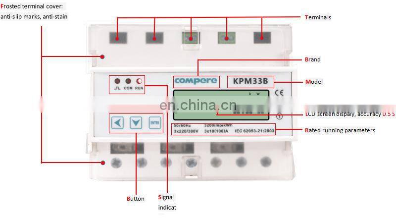New model 3 phase modbus-rtu communication and wifi load control function smart rail energy meter KPM33B