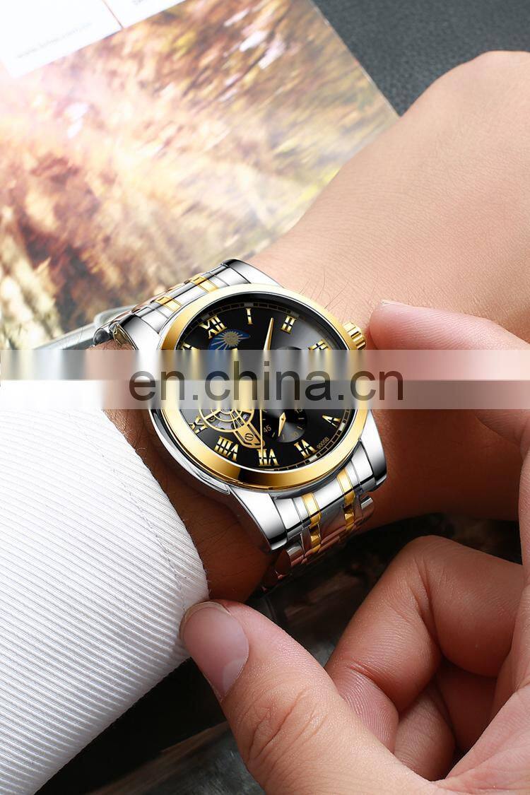 TEVISE 9005B Luxury Men Stainless Steel Sun Moon Phase Watches 24 Hours Display Automatic Mechanical Brand Wrist Watch