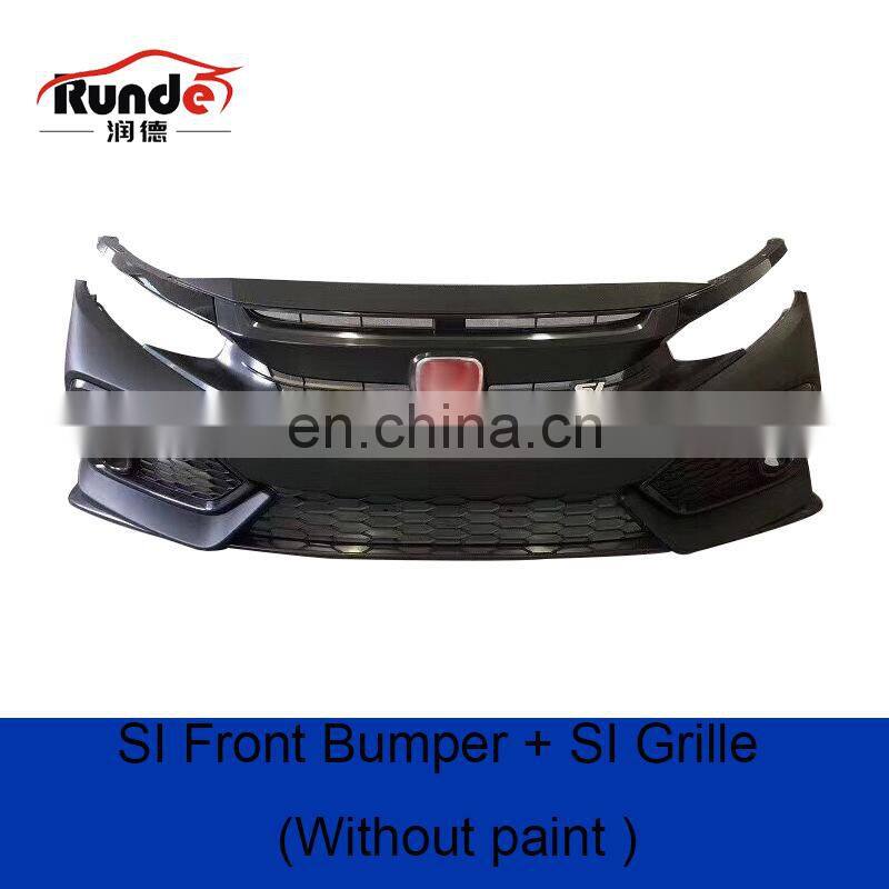 Runde PP Material Body Kit With Front Rear Bumper Grille Side Skirt Spoiler For 2016-2019 Honda Civic 10th Generation Bodykit