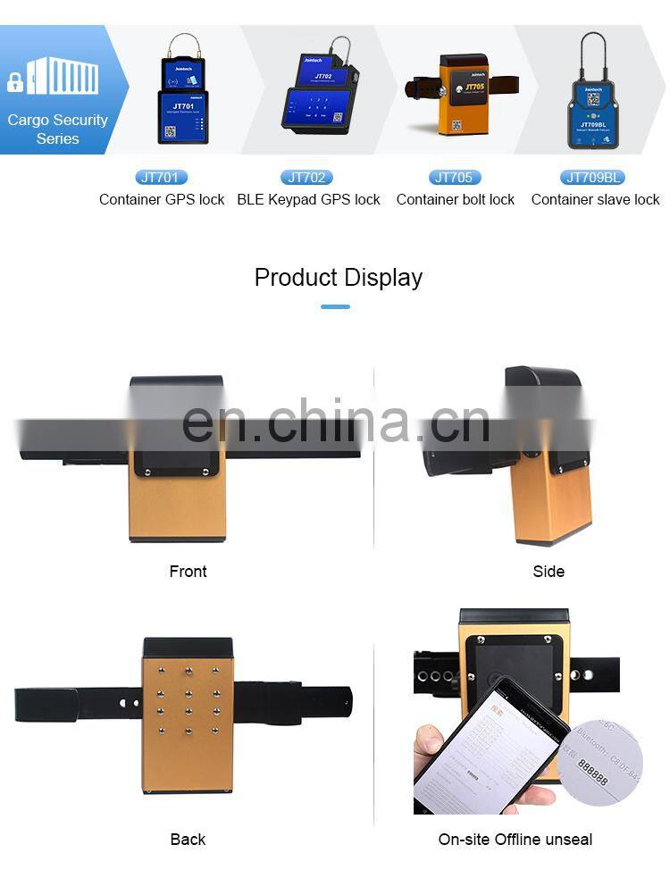 GPS container lock tracker JT705 lock unlock by QR code on site and SMS software APP remotely